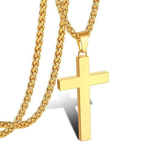 P. Blake Men's & Boys' Stainless Steel Cross Pendant Necklace with 16-24 Inch Chain