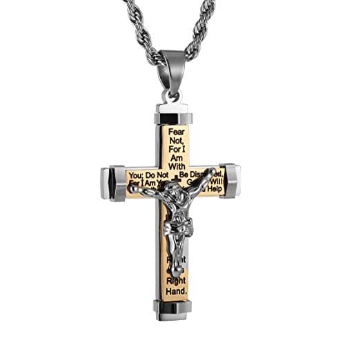 HZMAN Men's Crucifix Stainless Steel Cross with Lord's Prayer Pendant Necklace, 20" 24" 28" Chain