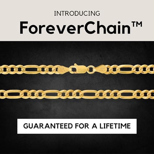 KISPER Italian Made 18k Gold Figaro Chain Necklace for Men