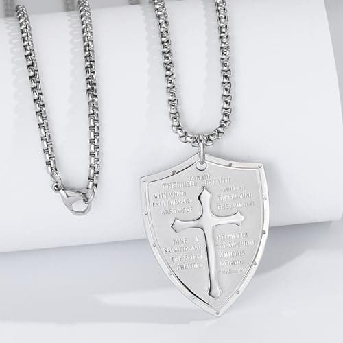 Yaumatea Armor of God Cross Pendant, Knights Templar Crusader, Stainless Steel Necklace
