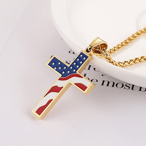 HZMAN American Flag Patriotic Cross Pendant Necklace