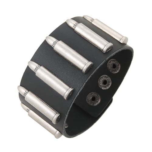 HZMAN Black Leather Bullet Bracelets for Men Adjustable Gotha Punk Cuff Jewelry