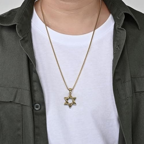 Men's Stainless Steel Star of David Pendant Necklace