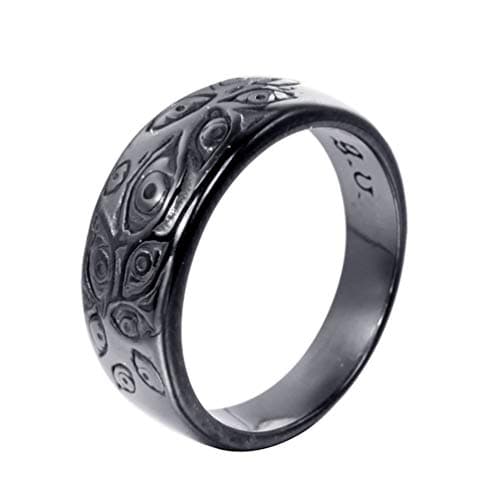 Vintage Men's Stainless Steel Engraved Eye of God Ring - Black Gold Tone