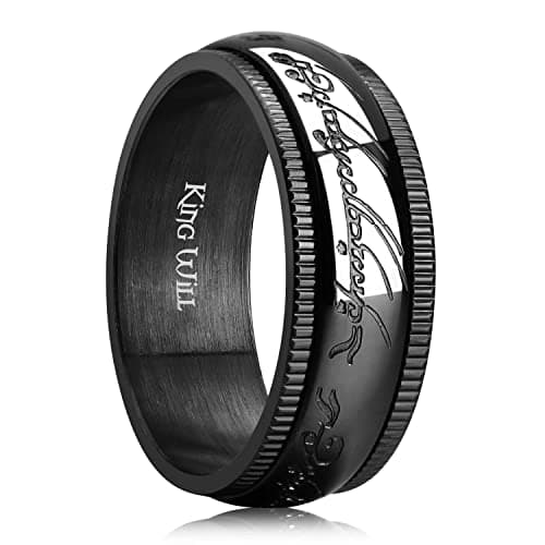 King Will Men's 7/8mm One Lord Magic Power Gold/Black/Silver Polished Comfort Fit Wedding Band Size 5-15
