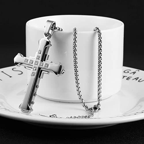 HZMAN Men's Byzantium Stainless Steel Cross Necklace with 22+2 Inch Chain