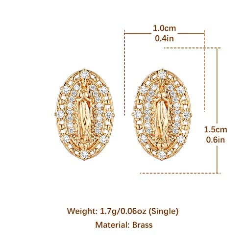 Virgin Mary Stud Earrings for Women - 14K Gold Plated