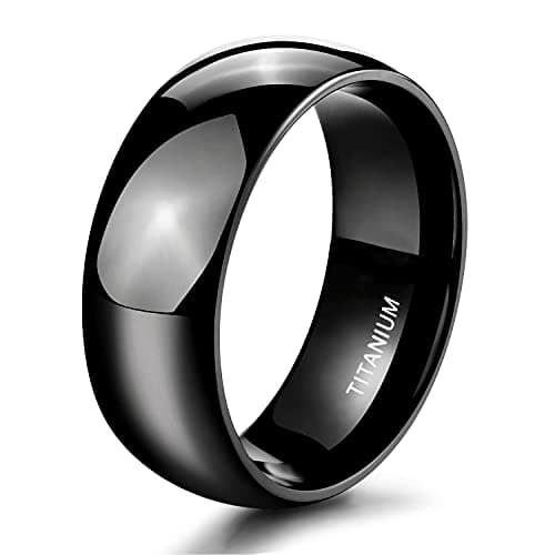 TIGRADE Black Titanium Dome Ring, High Polished, Sizes 3-14.5