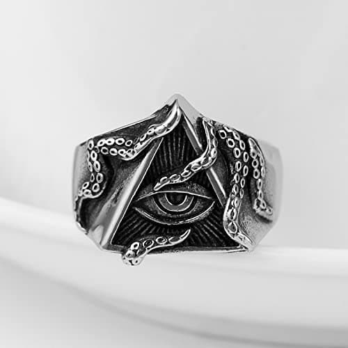 HZMAN Stainless Steel Eye of Providence Octopus Tentacle Biker Ring for Men