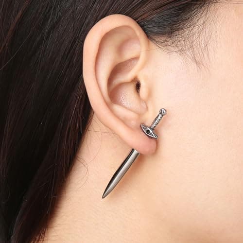 HZMAN Gothic Punk Stainless Steel Dagger Earrings for Men and Women