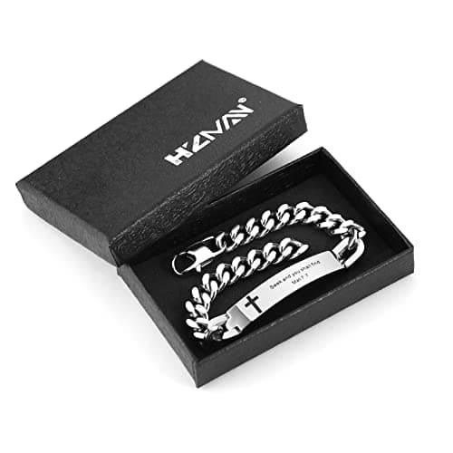 Religious Bible Verse Cross Bracelet Stainless Steel Inspirational ID Bracelets for Men Women