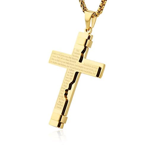 HZMAN Stainless Steel Lord's Prayer Pendant with Wheat Chain Necklace