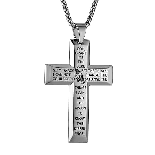 Serenity Prayer Stainless Steel Cross Necklace for Men and Women
