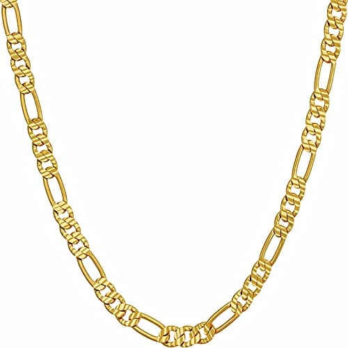 Swiss Diamond Cut Figaro Chain Necklaces - 24k Real Gold Plated