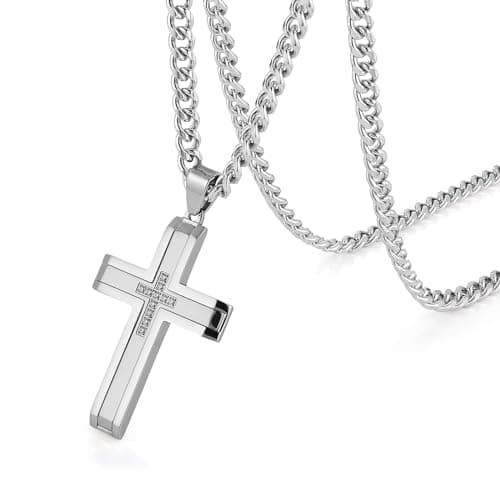 Men's Stainless Steel Cross Necklace with 24 Cuban Chain