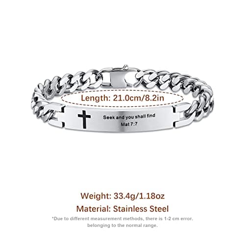 Religious Bible Verse Cross Bracelet Stainless Steel Inspirational ID Bracelets for Men Women