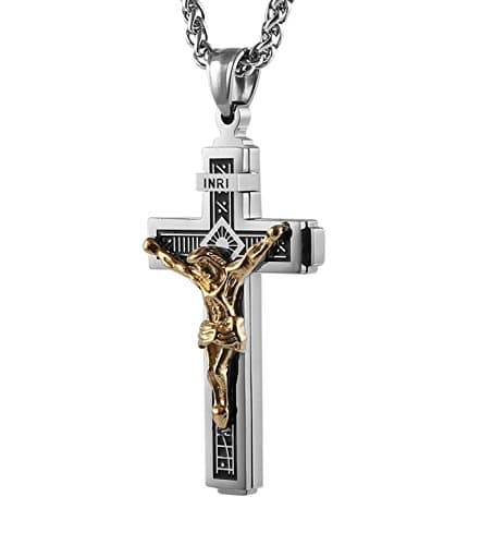 HZMAN Gold Tone Stainless Steel Crucifix Pendant Necklace