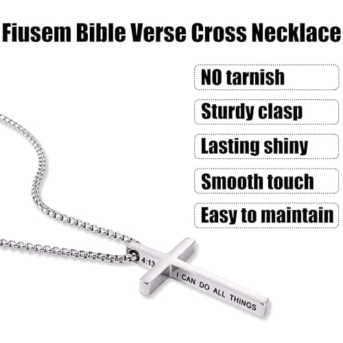 Men's Inspirational Bible Verse Stainless Steel Cross Necklace