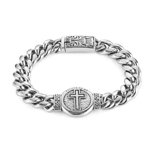 HZMAN Men's Silver Heavy Stainless Steel 8.5" Cuban Link Bracelet