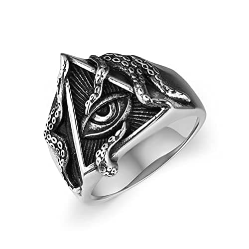 HZMAN Stainless Steel Eye of Providence Octopus Tentacle Biker Ring for Men