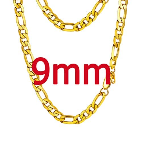 PROSTEEL Black 18K Gold Plated 316L Stainless Steel Figaro Chain Necklace, 14-30inch