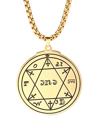 TEAMER Gold Stainless Steel Key of Solomon Pendant Necklace - Wiccan Talisman Jewelry for Men and Women
