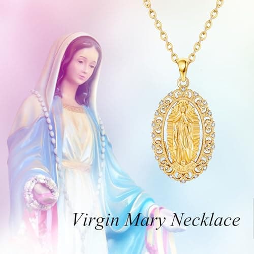 UCADRIT Gold Virgin Mary 925 Silver Pendant Necklace for Women