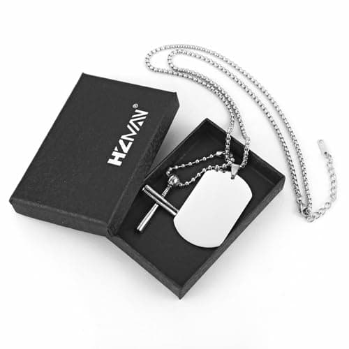 HZMAN Men's Stainless Steel Baseball Cross Military Dog Tag Necklace