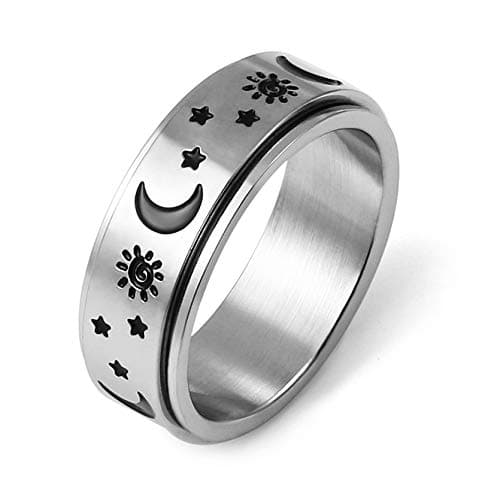 HZMAN Moon Star Sun Rotating Ring Boho Jewelry for Women & Men