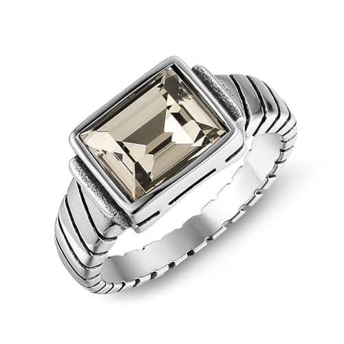 HZMAN Crystal Stainless Steel Rhinestone Ring for Wedding Cocktail Party Gift