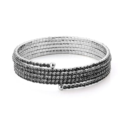 HZMAN Crystal Rhinestone Dainty Multi-Layer Cuff Bracelet for Women Prom Party Wedding