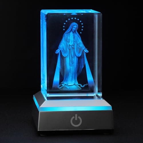 KOMI KOMI Virgin Mary Figurine with LED Base, Laser Engraved Christian Home Gift