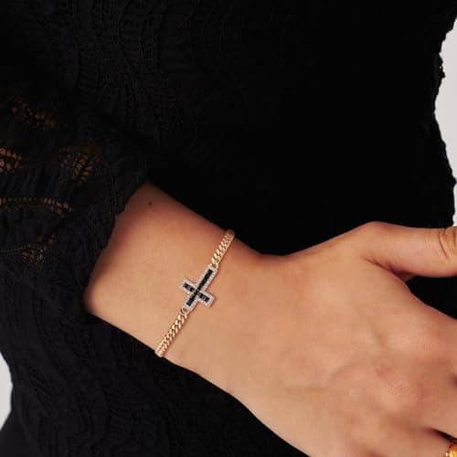 14K Rose Gold Plated CZ Cross Bracelet for Women