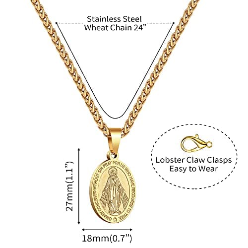 Stainless Steel Catholic Patron Saints Necklace 24 Inches
