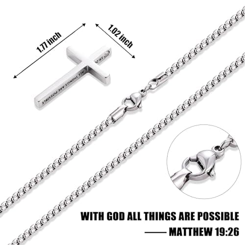 Men's Inspirational Fiusem Stainless Steel Cross Chain Necklace