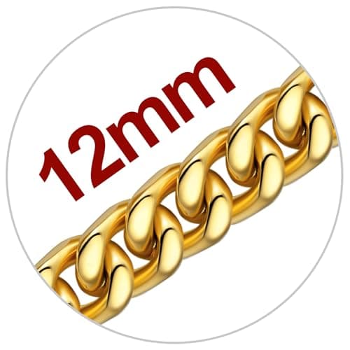 Black 14K Gold-Plated U7 Stainless Steel Cuban Chain, 5mm-12mm, 18-30 inches