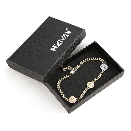 HZMAN 14K Gold Plated Virgin Mary Bracelet for Women - Adjustable Cuban Chain Link