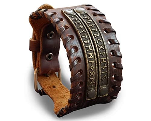 Baldur Jewelry Genuine Leather Viking Rune Bracelet, Adjustable for Men & Women