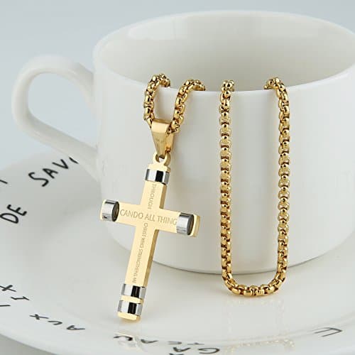 Philippians 4:13 Cross Pendant Stainless Steel Necklace - 3 Colors