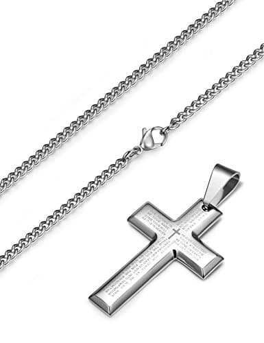LOYALLOOK 2pcs Men's Stainless Steel Silver Tone Cross Pendant Necklace 24"