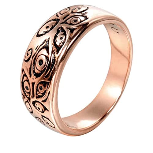 Vintage Men's Stainless Steel Engraved Eye of God Ring - Black Gold Tone