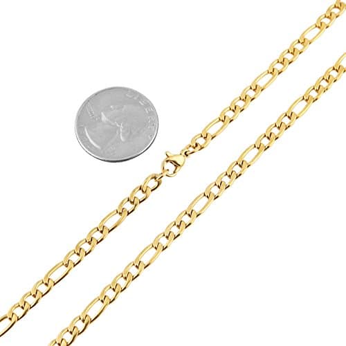HZMAN Unisex 24k Real Gold Plated Stainless Steel Figaro Chain Necklace
