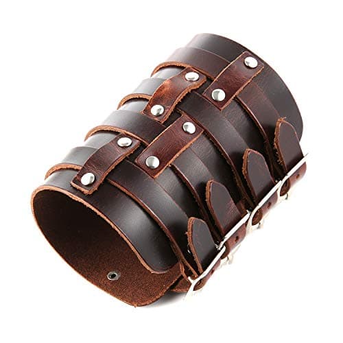 Men's Leather Triple Strap Gauntlet Wristband with Buckle Fastening