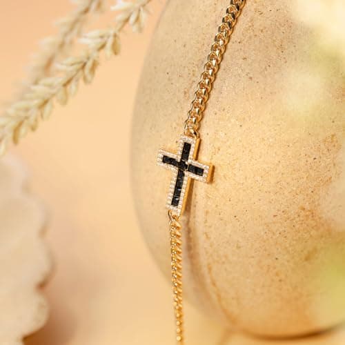 14K Rose Gold Plated CZ Cross Bracelet for Women