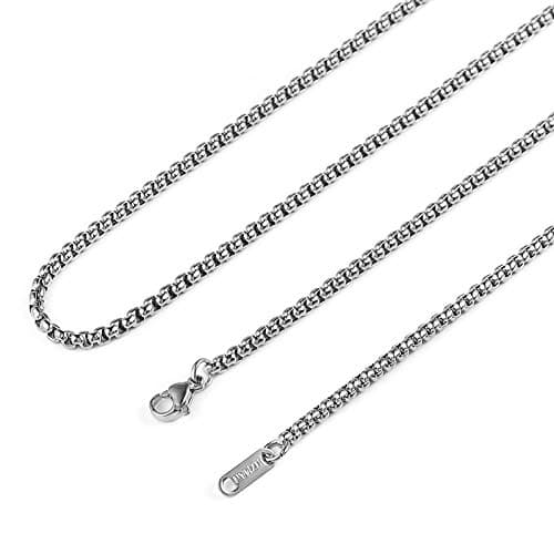 Silver Stainless Steel Rolo Chain Necklace 16-30 Inch for Women Men by HZMAN