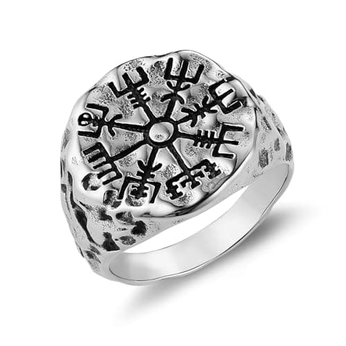 HZMAN Norse Viking Ring for Men Stainless Steel Retro Valknut Compass Jewelry Gift