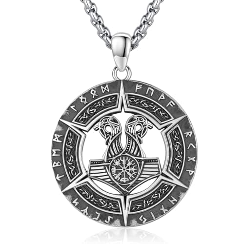 DRINSPER Thor's Hammer Necklace 925 Sterling Silver Norse Jewelry for Men Women