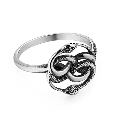 Stainless Steel Viking Jormungandr Snake Ring for Men Women Vintage Gothic Animal Ring Gift
