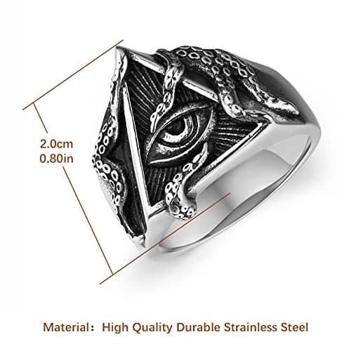 HZMAN Stainless Steel Eye of Providence Octopus Tentacle Biker Ring for Men