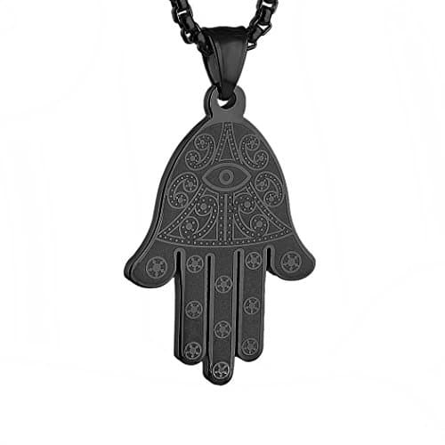 HZMAN Khamsah Stainless Steel Egyptian Eye Pendant Necklace for Success and Protection